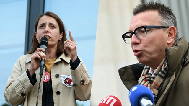 De gauche à droite, Sophie Binet, secrétaire générale de la CGT et Cyril Chabanier, président de la CFTC.