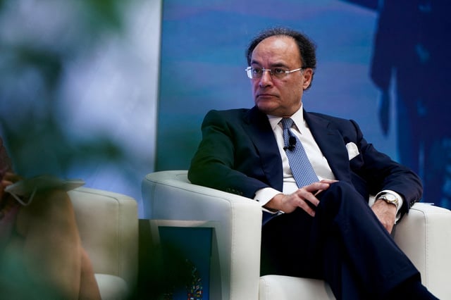 Pakistan Finance Minister Muhammad Aurangzeb participates in a panel titled “Navigating an Uncertain World” during the 2025 annual IMF/World Bank Spring Meetings in Washington, D.C., U.S., April 25, 2025. REUTERS/Elizabeth Frantz/File Photo