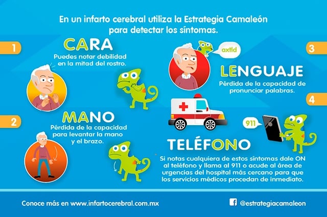 Ante un infarto cerebral, se debe aplicar la estrategia CAMALEÓN, y acudir de inmediato a los servicios médicos de urgencias