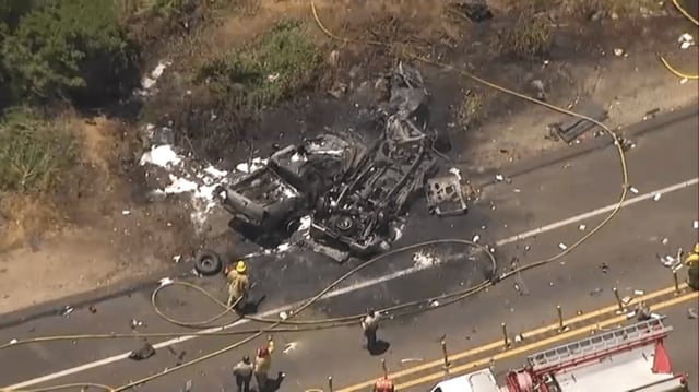 A crash in east Poway sparked a brush fire along SR-67 Friday, July 18. 