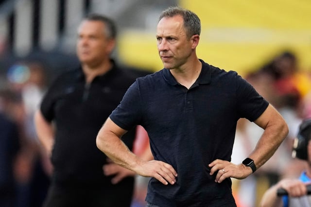 LAFC coach Steve Cherundolo has always embraced the rivalry with the Galaxy, but he will likely be coaching against them for the final time when the teams square off on Saturday night at BMO Stadium. Cherundolo is leaving LAFC at the end of 2025. (AP Photo/George Walker IV)