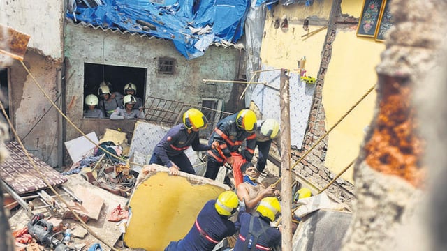 Mumbai, India - July 18, 2025: At least 11 people were injured — three of them critically — after a house in Bharat Nagar, Bandra East, collapsed on day morning. The incident occurred around 5.56am at Chawl No. 37, located near the Namaj Committee Masjid in Mumbai, India, on Friday, July 18, 2025. (Photo by Satish Bate/ Hindustan Times) (Hindustan Times)