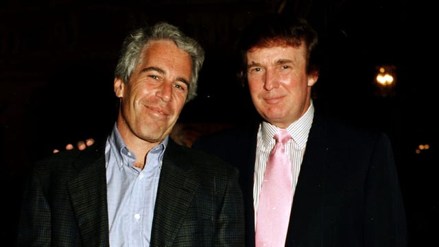 Jeffrey Epstein and Donald Trump at Mar-a-Lago in Palm Beach, Fla., in 1997.