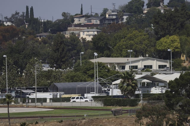 The Biscailuz Training Facility, where an explosion occurred, is shown on Friday, July 18, 2025, in Los Angeles. (AP Photo/Etienne Laurent)