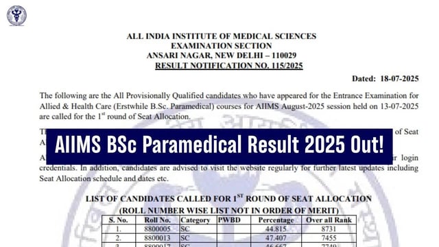 AIIMS BSc Paramedical Result 2025 Announced; 8,273 Candidates Passed