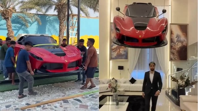 Dubai Entrepreneur Hangs Ferrari From His Ceiling