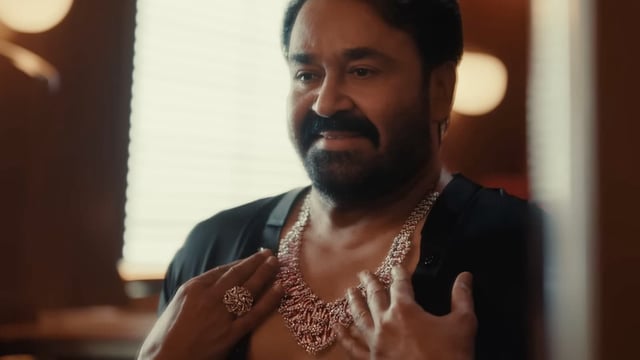 Mohanlal flaunting a necklace in a new ad for a jewellery brand.