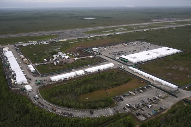 Work progresses on a new migrant detention facility dubbed &#34;Alligator Alcatraz,&#34; at Dade-Collier Training and Transition facility in the Florida Everglades, Friday, July 4, 2025, in Ochopee, Florida.
