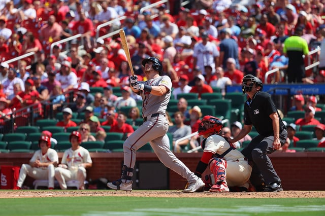 ST LOUIS, MISSOURI - JULY 12: Sean Murphy #12 of the Atlanta Braves bats against the St. Louis Cardinals at Busch Stadium on July 12, 2025 in St Louis, Missouri.