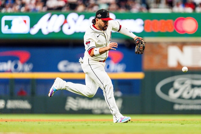 ATLANTA, GA - JULY 15: Eugenio Suárez #54 of the Arizona Diamondbacks fields the ball during the MLB All-Star Game at Truist Park on July 15, 2025 in Atlanta, Georgia.