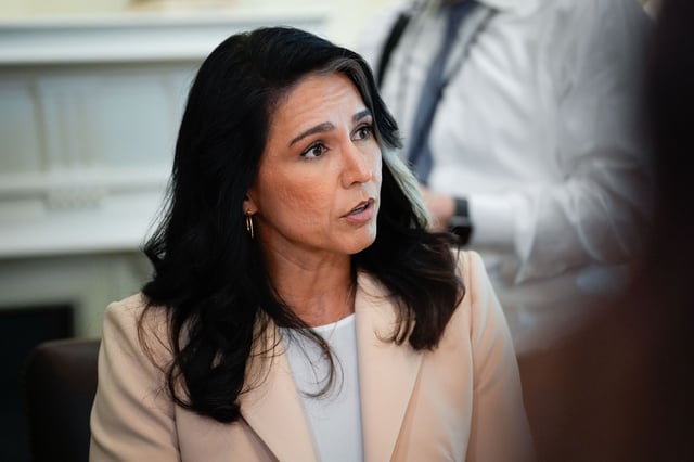 Director of National Intelligence Tulsi Gabbard speaks during a Cabinet meeting with President Donald Trump on Wednesday April 30, 2025 at the White House in Washington, DC.
