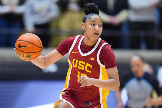 USC guard JuJu Watkins drives against Purdue on Jan. 22, 2025, in West Lafayette, Ind. (Michael Conroy/AP)