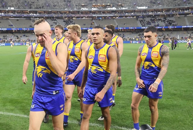 West Coast players leave after the defeat to Richmond.