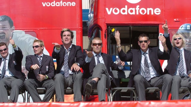 Ashley Giles, right, pictured with Andrew Flintoff and Kevin Pietersen (Photo: Getty)