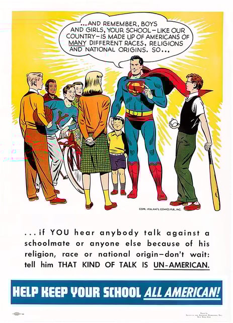This image was originally produced in 1949 and distributed to schools by the Institute for American Democracy, an offshoot of the Anti-Defamation League. The art team at DC digitally restored the poster in 2017.