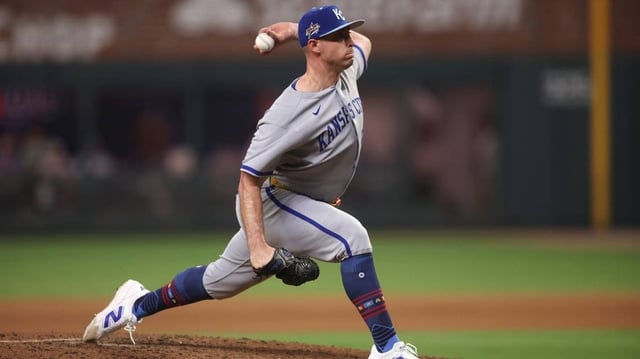 Jul 15, 2025; Cumberland, Georgia, USA; American League pitcher Kris Bubic (50) of the Kansas City Royals pitches in the sixth inning during the 2025 MLB All Star Game at Truist Park. Mandatory Credit: Brett Davis-Imagn Images