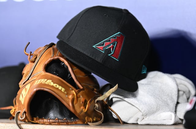 WASHINGTON, DC - APRIL 04: A view of a Arizona Diamondbacks baseball cap in the dugout during the game against the Washington Nationals at Nationals Park on April 04, 2025 in Washington, DC.