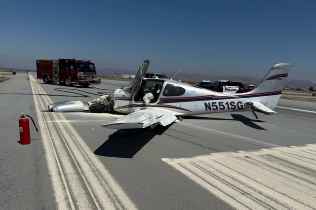 An airplane was severely damaged and its pilot injured when two planes crashed Saturday at the Hollister Municipal Airport in San Benito County, police said.