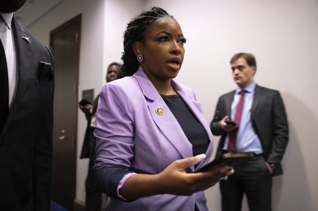 Rep. Jasmine Crockett (D-Texas) arrives for the House Democratic leadership elections at the U.S. Capitol Nov. 19, 2024.