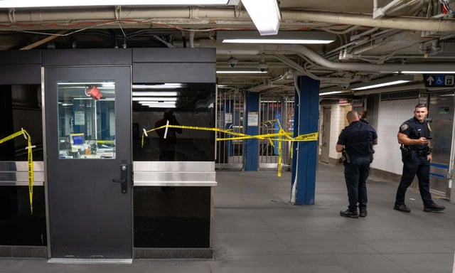 An unidentified adult male was pronounced dead at Bellevue Hospital after he was stabbed to the chest inside the West 14th Street/7th Avenue Subway Station in Manhattan on Saturday July 19, 2025. 1904. A 24yr old man, stabbed to the torso at the same location, was also taken to Bellevue Hospital. Photos taken on Sunday July 20, 2025, 0858. (Theodore Parisienne / New York Daily News)