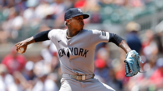 ATLANTA, GEORGIA - JULY 20: Marcus Stroman #0 of the New York Yankees pitches during the first inning against the Atlanta Braves at Truist Park on July 20, 2025 in Atlanta, Georgia. (Photo by Todd Kirkland/Getty Images)