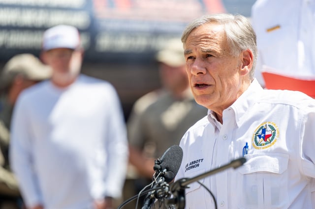 Gov. Greg Abbott speaks at a news conference on July 08, 2025 in Hunt, Texas. Gov. Abbott announced more than 160 people still missing after deadly floods early Friday.