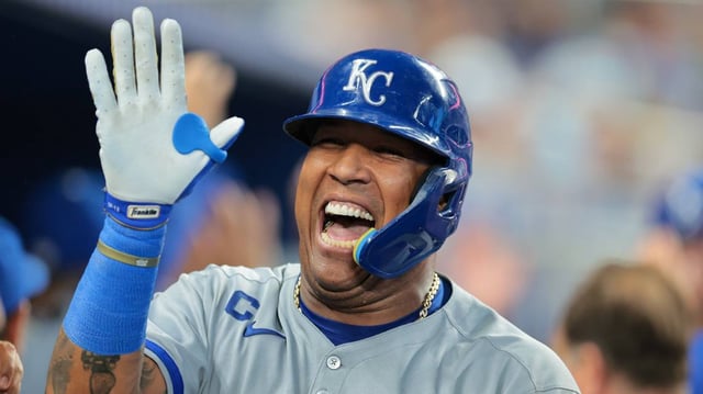Kansas City Royals first baseman Salvador Perez got a hit and scored early and then homered late against the Marlins on Sunday, July 20, 2025 at LoanDepot Park in Miami.