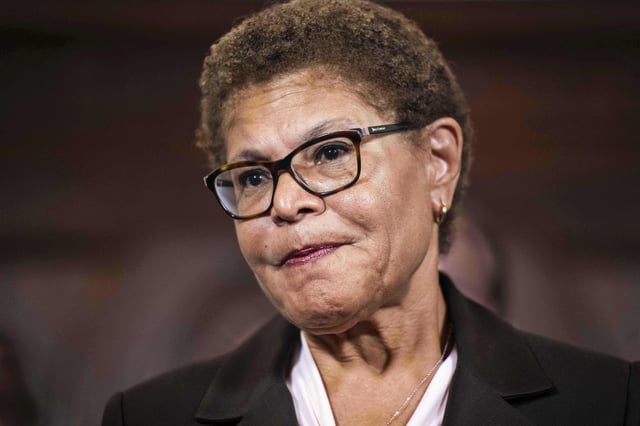 Mayor Karen Bass responds to the Trump administration&#39;s lawsuit as part of an &#34;all-out assault against Los Angeles&#34; during a press conference at City Hall, Tuesday, July 1, 2025, in Los Angeles. (Sarah Reingewirtz/The Orange County Register via AP)