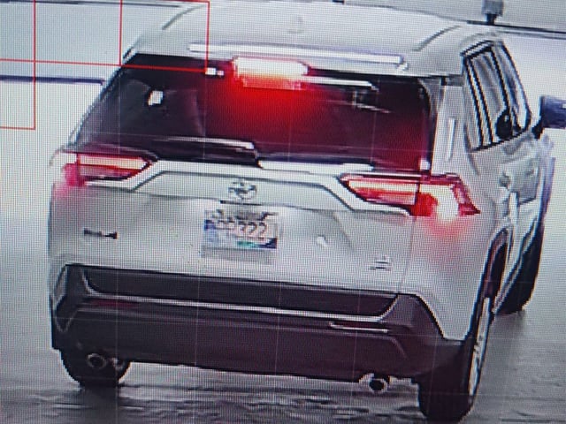  A white Toyota RAV4 with British Columbia licence plate PP322J was seen on CCTV footage leaving the scene of a fatal shooting on Saturday, July 19, 2025.
