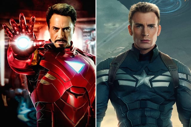 Robert Downey Junior como Iron Man y Chris Evans como Capitán América