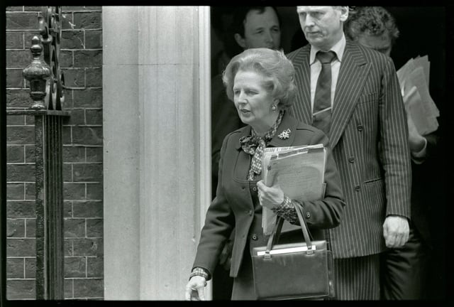 Britain's Prime Minister Margaret Thatcher leaving 10 Downing Street on April 15 to answer questions in the House of Commons In London, England.  April 15, 1986 REUTERS/Roy Letkey    DISCLAIMER: The image is presented in its original, uncropped, and untoned state. Due to the age and historical nature of the image, we recommend verifying all associated metadata, which was transferred from the index stored by the Bettmann Archives, and may be truncated./File Photo