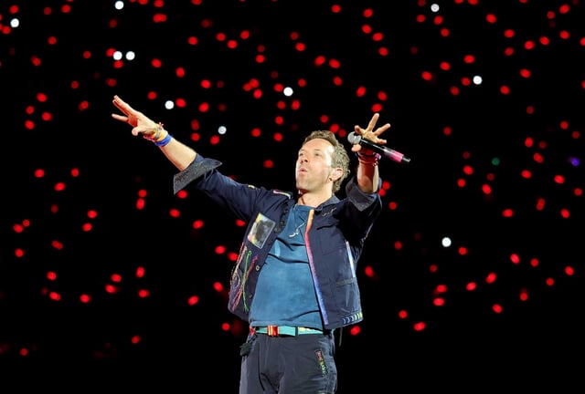 Chris Martin of Coldplay performs on a stop of the band&#39;s Music of the Spheres world tour at Allegiant Stadium on June 6, 2025, in Las Vegas. At their first concert since a viral kiss cam moment sparked controversy and a tech CEO’s resignation, Coldplay’s Martin gave fans a playful warning: “We’re going to use our cameras.”