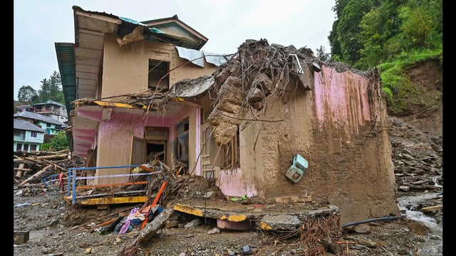 An area affected after cloudburst at Thunag in Mandi district. Monsoon has wreaked havoc in the state. (PTI)