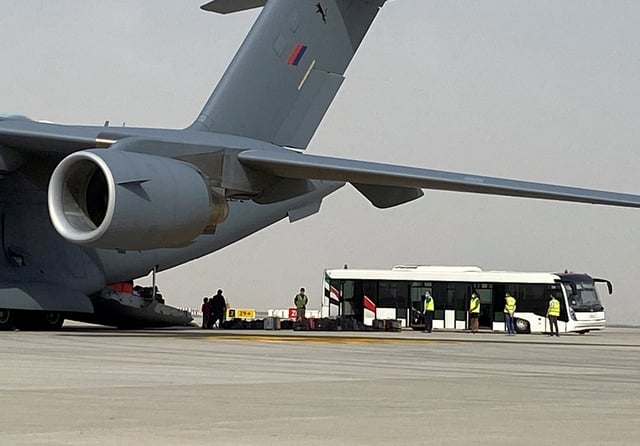 British Royal Air Force plane which evacuated Afghan nationals arrives at Al Maktoum International Airport (DWC) in Dubai, United Arab Emirates, August 19, 2021. REUTERS/Rula Rouhana/File Photo