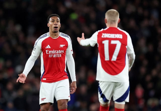 Soccer Football - Champions League - Round of 16 - Second Leg - Arsenal v PSV Eindhoven - Emirates Stadium, London, Britain - March 12, 2025 Arsenal's Gabriel Magalhaes and Oleksandr Zinchenko REUTERS/David Klein/File Photo