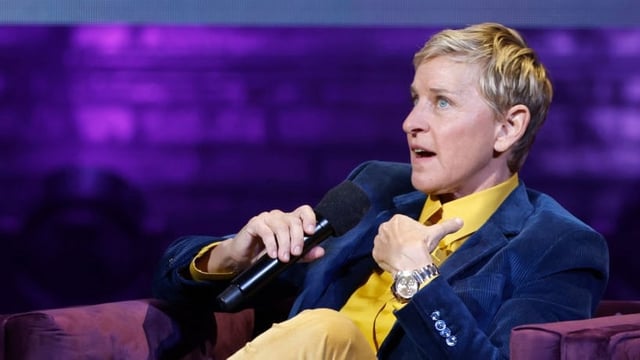 Ellen DeGeneres speaks onstage during the Michelle Obama: The Light We Carry Tour at Warner Theatre on November 15, 2022 in Washington, DC. (Photo by Tasos Katopodis/Getty Images for Live Nation)