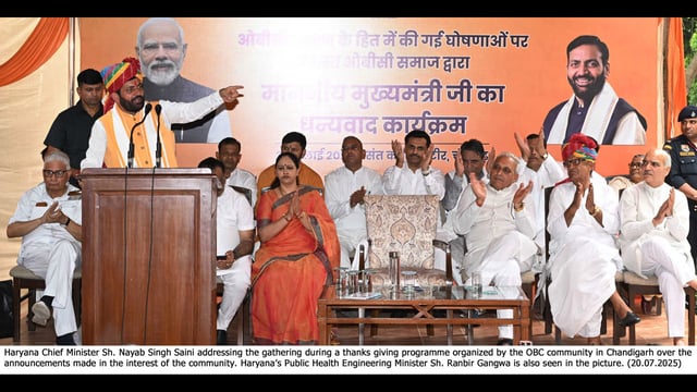 Urging people not to be afraid of the Opposition’s propaganda, Haryana chief minister Nayab Singh Saini on Sunday said the people of the state have formed a “non-stop government” for the third time and reiterated that the government will leave no stone unturned in ensuring development. (HT Photo)