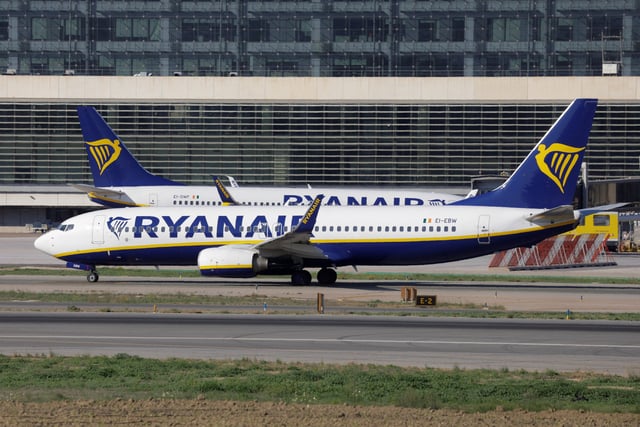 Two Boeing 737-8AS passenger aircrafts of Ryanair airline, taxi on a runway at Malaga-Costa del Sol airport, in Malaga, Spain, May 3, 2024. REUTERS/Jon Nazca/File Photo