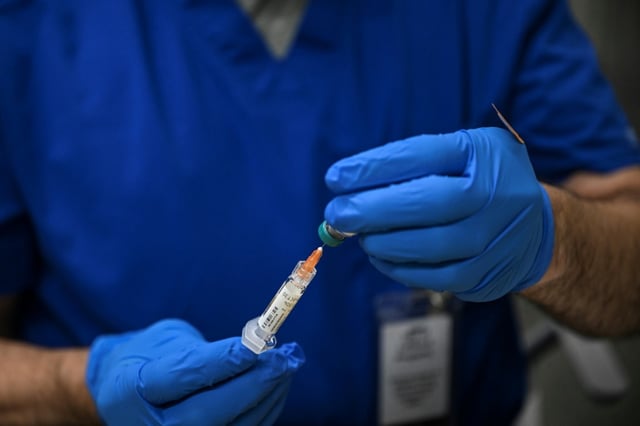 Un vaccin contre la rougeole, le 27 février 2025 à Lubbock, au Texas