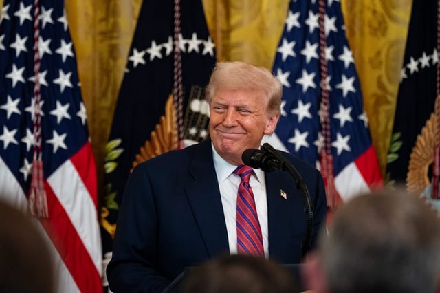 U.S. President Donald Trump during a signing ceremony for the GENIUS Act in the East Room of the White House in Washington, DC, US, on July 18, 2025.
