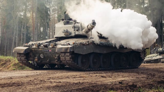 A British Army tank participating in an exercise.