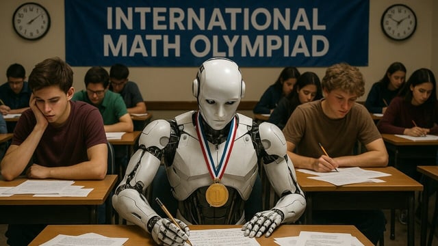 OpenAI’s latest AI model has achieved gold medal-level performance at the IMO, solving 5 out of 6 of the world's toughest math problems.  (AI-generated image)