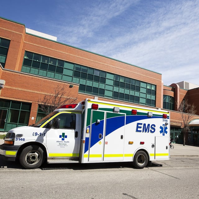 An ambulance parked at the Peter Lougheed Centre in Calgary, Alberta, April 30, 2021. Todd Korol/The Globe and Mail