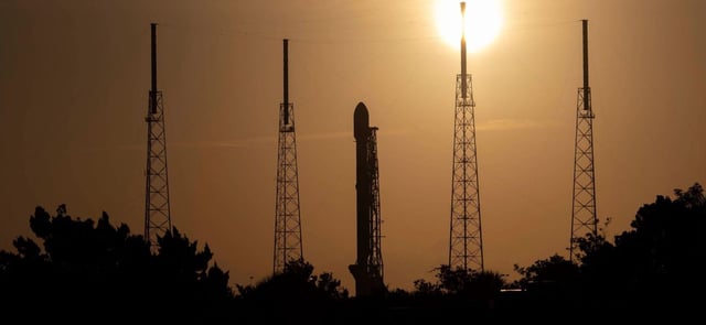A SpaceX Falcon 9 rocket sits on the launch pad at Cape Canaveral Space Force Station’s Space  Launch Complex 40 in this file photo. (Courtesy/SpaceX)