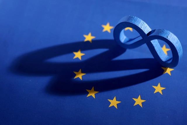 EU flag and Meta logo are seen in this illustration taken, May 22, 2023. REUTERS/Dado Ruvic/Illustration/File Photo