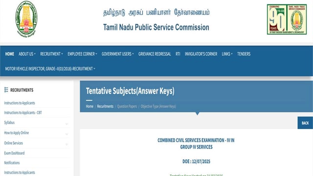TNPSC Group 4 Answer Key 2025 released at tnpsc.gov.in, download link here