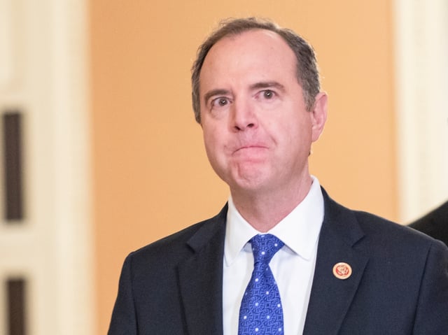 WASHINGTON, DC - JANUARY 27: Representatives Adam Schiff (D-NY) (center), the lead Democratic impeachment managers from the House of Representatives, heads back to the Senate floor during the Senate impeachment trial of President Donald Trump on January 27, 2020 in Washington, DC. The defense team continues its arguments on the sixth day of the Senate impeachment trial of President Trump. It has been reported that Senator Pat Toomey has been discussing that a "one-for-one" witness deal be proposed to Senate Democrats after the Presidents legal defense team concludes their opening arguments on Tuesday. (Photo by Samuel Corum/Getty Images) *** Local Caption *** Adam Schiff