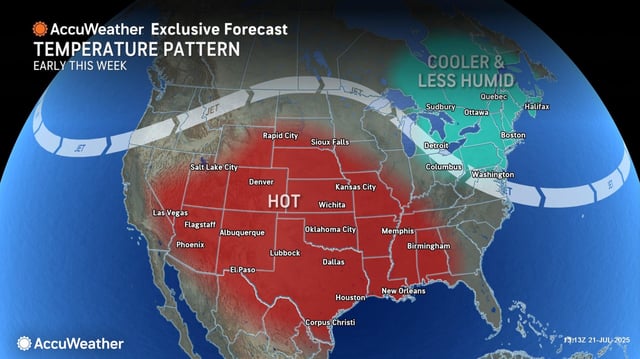 A map from AccuWeather shows where the heat wave will bring hot temperatures this week.