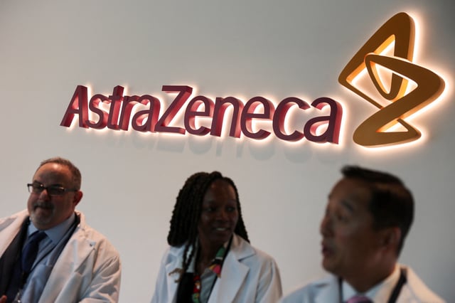 A sign is pictured during the unveiling of AstraZeneca's new manufacturing facility, to be operational in the coming months with an initial focus on T-cell therapies, in Rockville, Maryland, U.S., May 5, 2025. REUTERS/Jonathan Ernst/File Photo