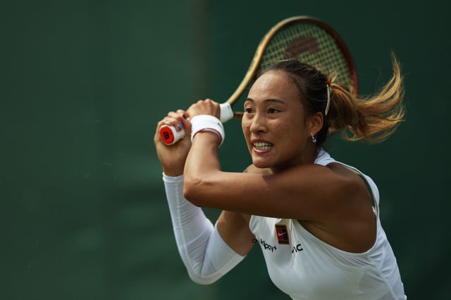 Tennis - Wimbledon - All England Lawn Tennis and Croquet Club, London, Britain - July 1, 2025 China's Qinwen Zheng in action during her first round match against Czech Republic's Katerina Siniakova REUTERS/Isabel Infantes/File Photo